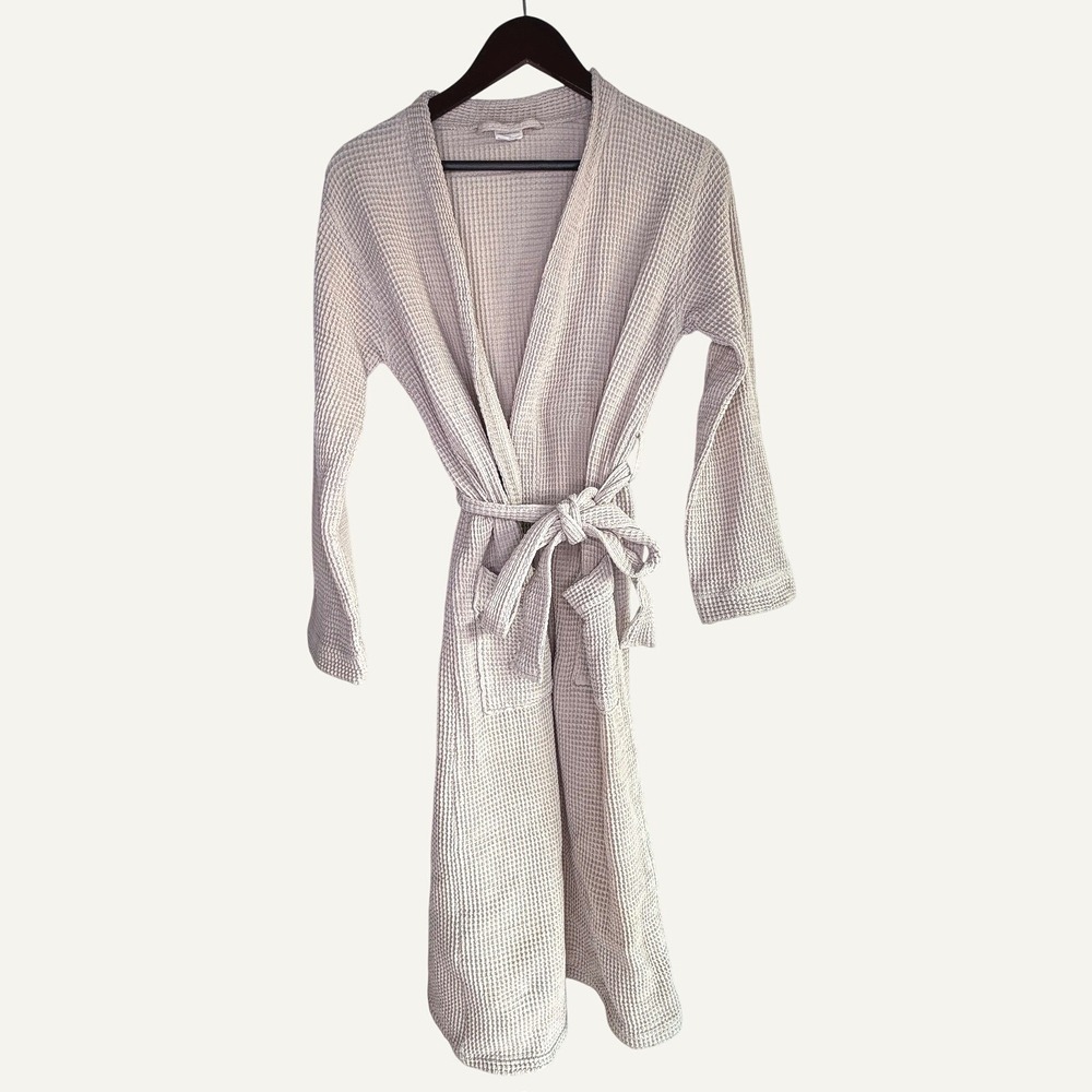 Coyuchi Waffle Robe 100% Organic Cotton Quiet Luxury Minimalist Women XS/S Beige